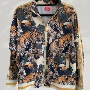 Tiger Jungle Floral Tracksuit Jacket | Zip Up | Green, Gold, Cream